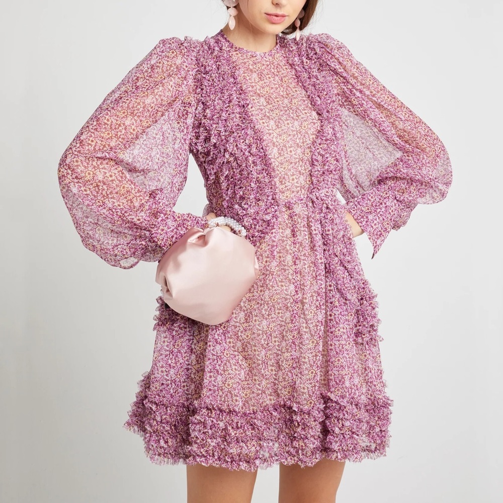 Elegant Pink Floral Mini Dress